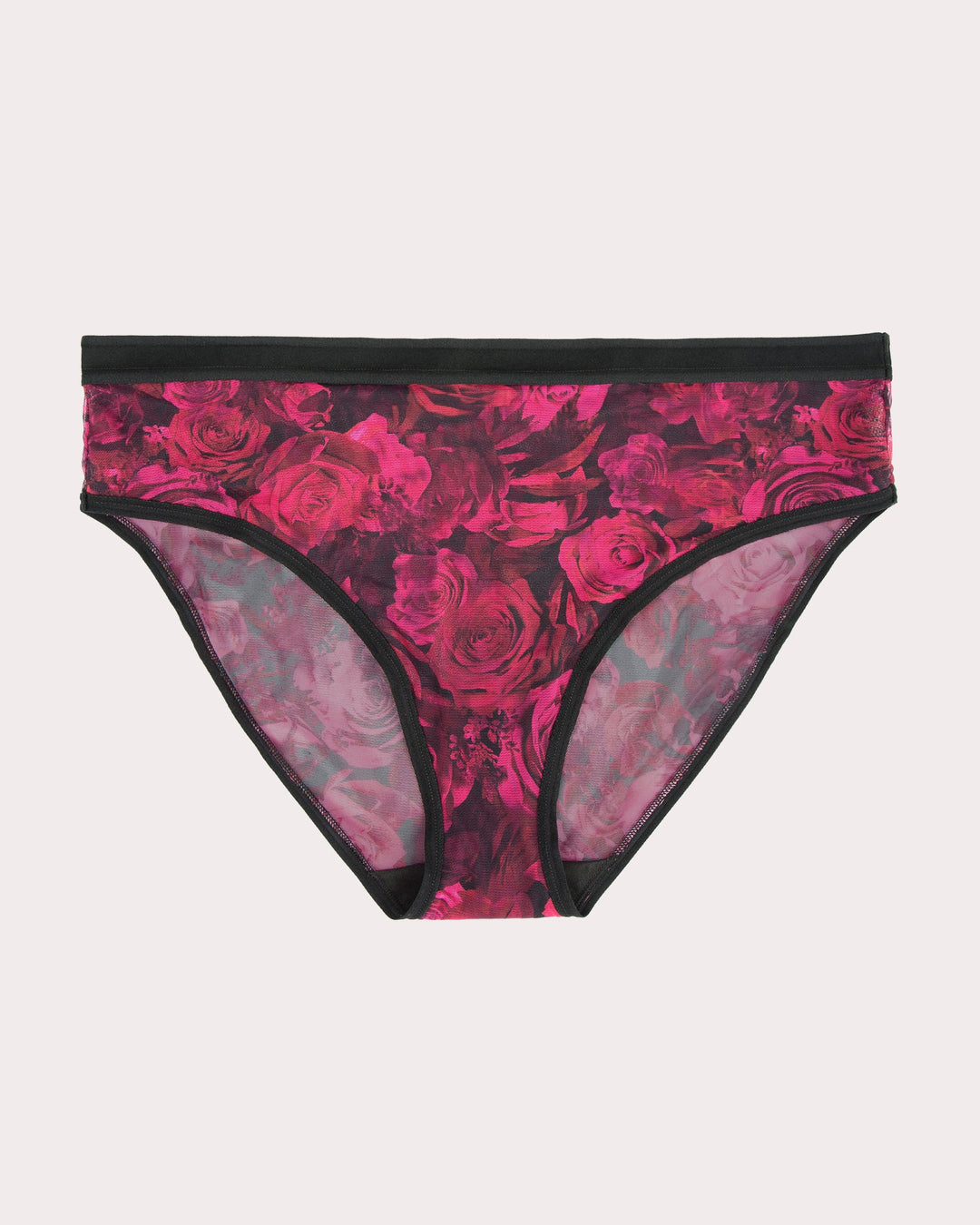 Sheer Mesh High Cut Brief Panty - Dramatic Roses