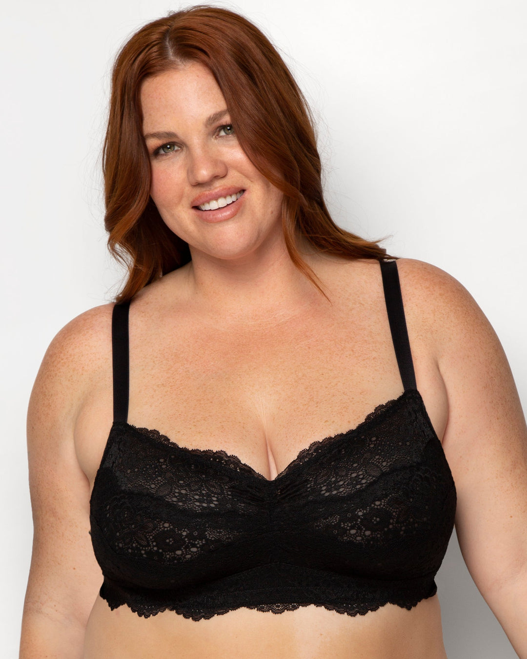 Curvy Couture Luxe Lace Wireless Bralette in Black Hue