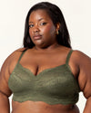 Curvy Couture Luxe Lace Wireless Bralette in Olive Night