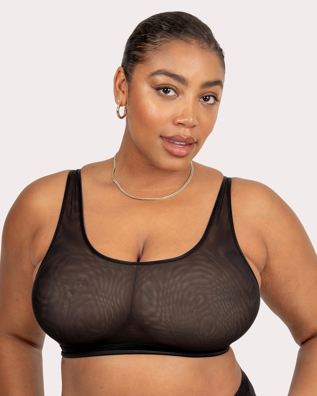 Curvy Couture Sheer Mesh Wireless Bralette in Black Hue