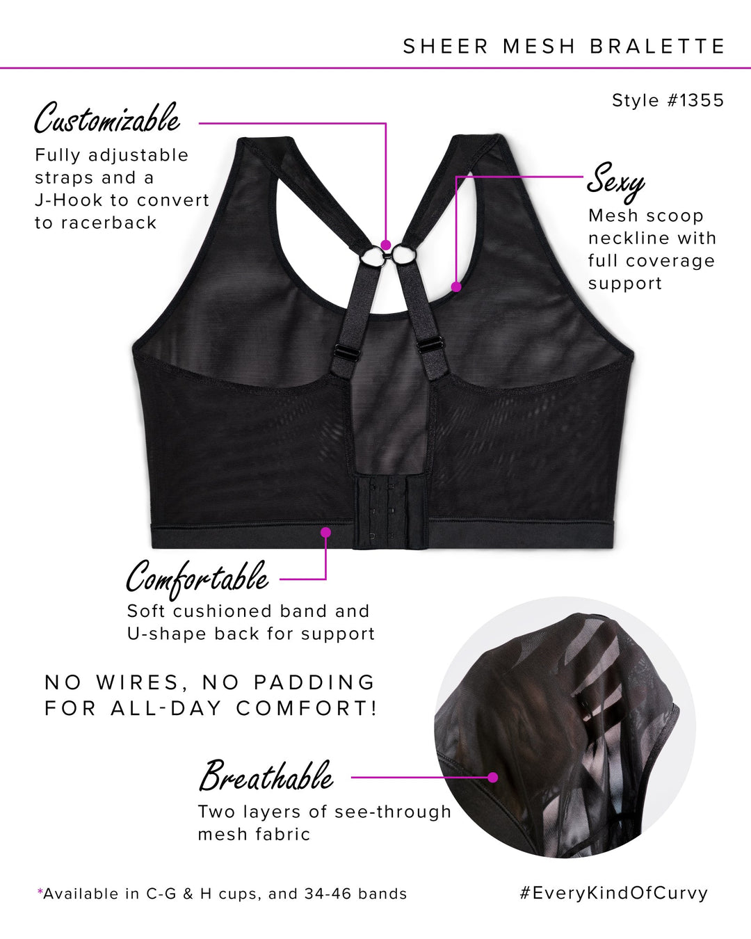 Curvy Couture Sheer Mesh Wireless Bralette in Black Hue