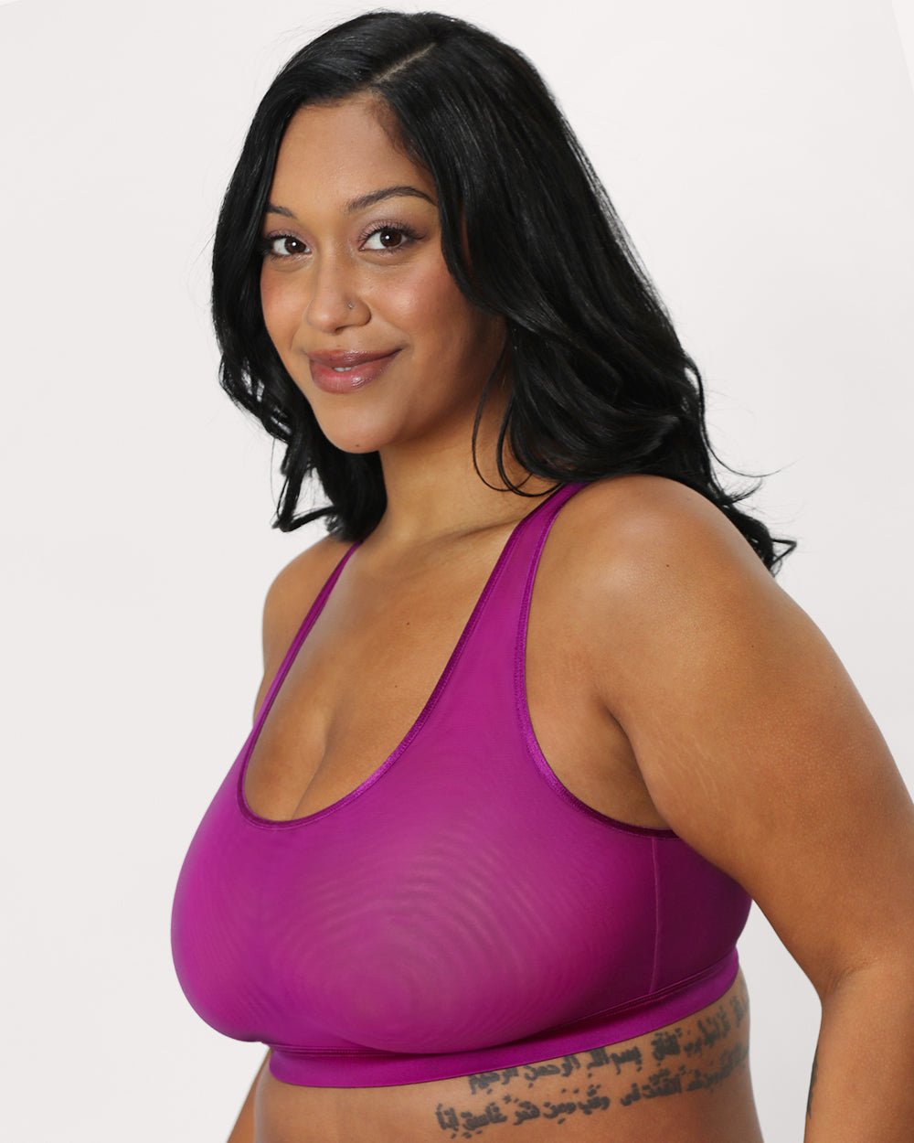 Curvy Couture Sheer Mesh Wireless Bralette in Cosmo Pink