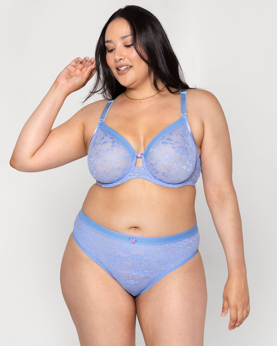 No-Show Lace High Cut Brief - Denim Blue
