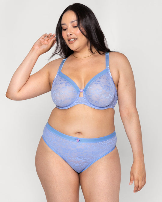 No-Show Lace High Cut Brief - Denim Blue