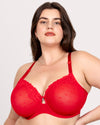 Curvy Couture Sheer Whisper Full Coverage Unlined Underwire Bra in Diva Red