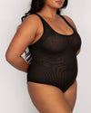 Curvy Couture Sheer Mesh Bodysuit in Black Hue