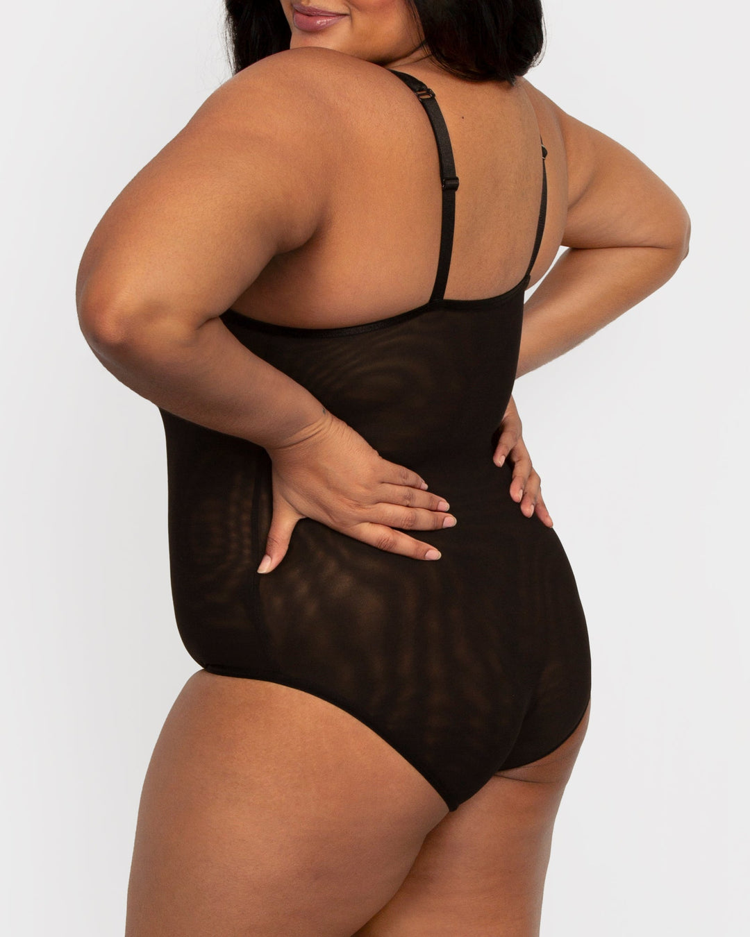 Curvy Couture Sheer Mesh Bodysuit in Black Hue