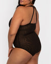 Curvy Couture Sheer Mesh Bodysuit in Black Hue