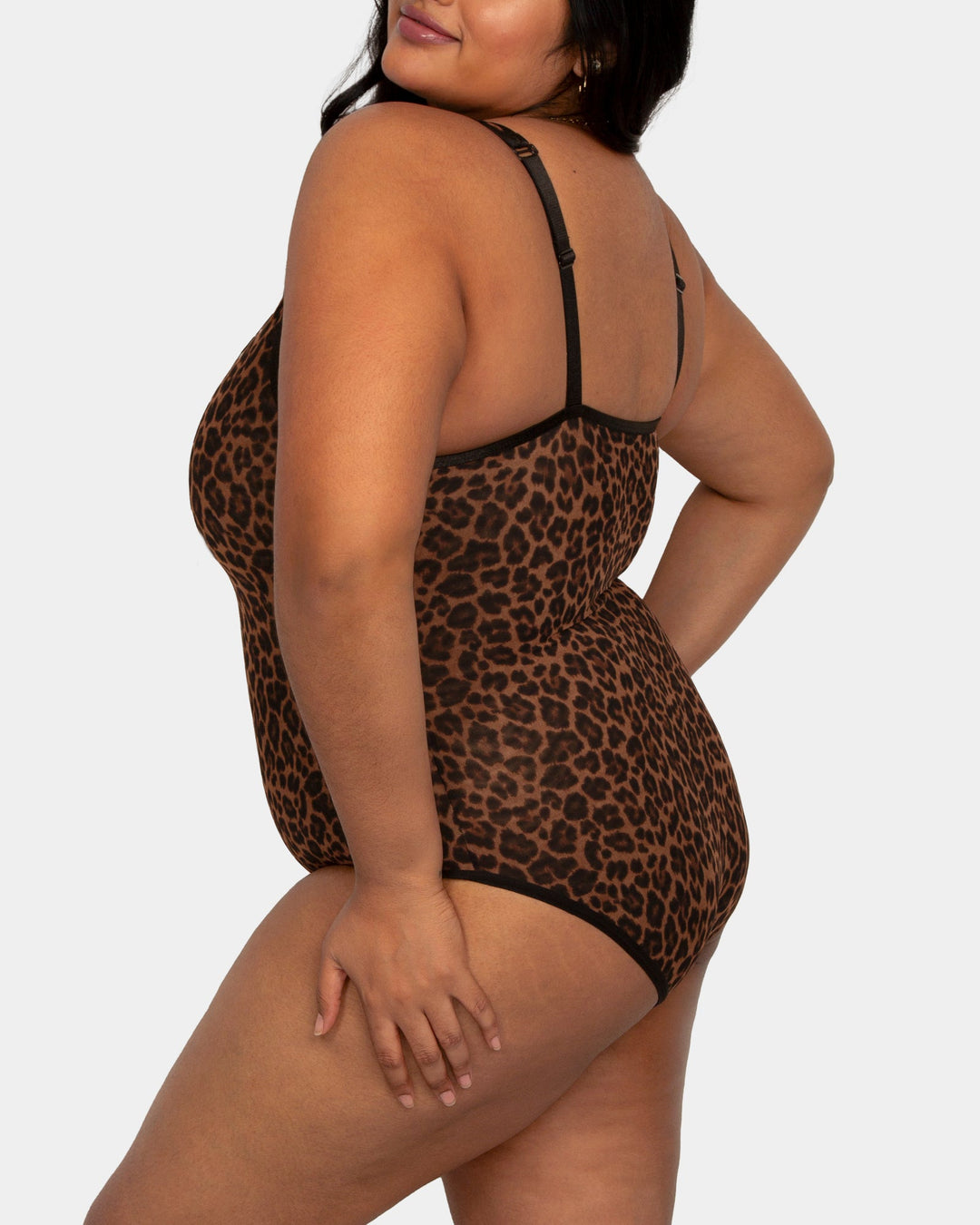 Curvy Couture Sheer Mesh Bodysuit in Designer Leopard