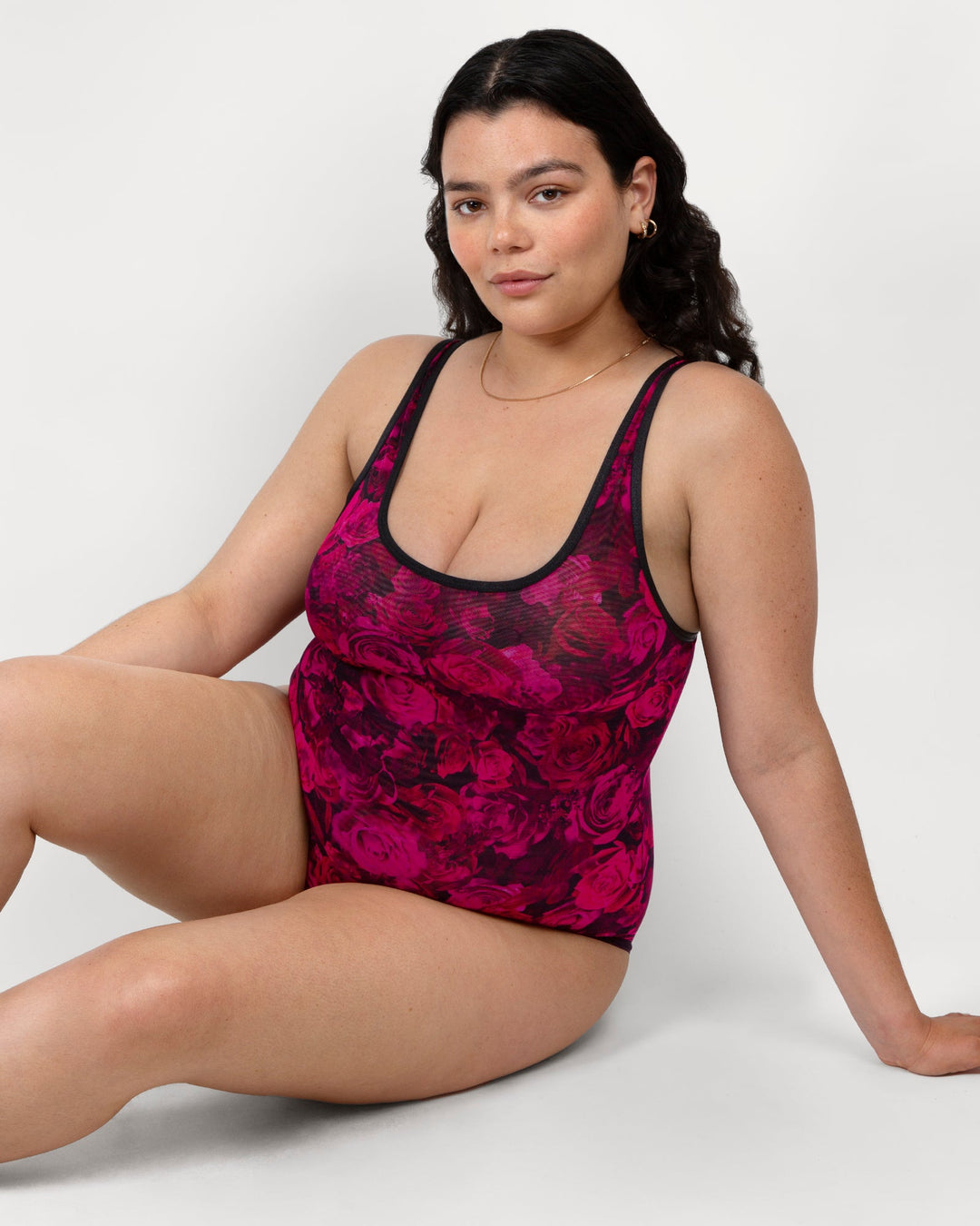 Curvy Couture Sheer Mesh Bodysuit in Dramatic Roses