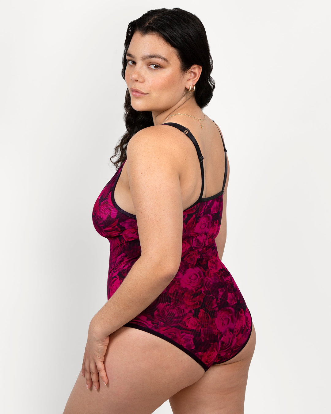 Curvy Couture Sheer Mesh Bodysuit in Dramatic Roses