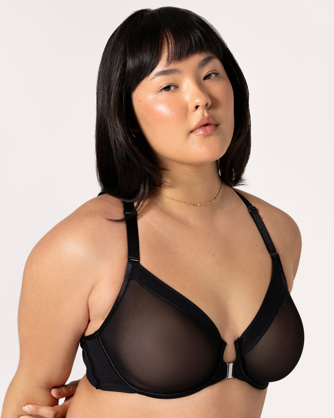 Sheer Mesh Front Close Racerback Unlined Bra | Love It Curvy
