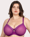 Curvy Couture Sheer Mesh Full Coverage Underwire Bra with Geometric Trim in Berry Bliss