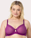 Curvy Couture Sheer Mesh Full Coverage Underwire Bra with Geometric Trim in Berry Bliss