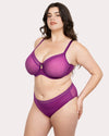 Curvy Couture Sheer Mesh Full Coverage Underwire Bra with Geometric Trim in Berry Bliss