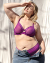 Curvy Couture Sheer Mesh Full Coverage Underwire Bra with Geometric Trim in Berry Bliss