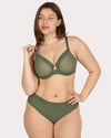Curvy Couture Sheer Mesh Full Coverage Underwire Bra with Geometric Trim in Bronze Green