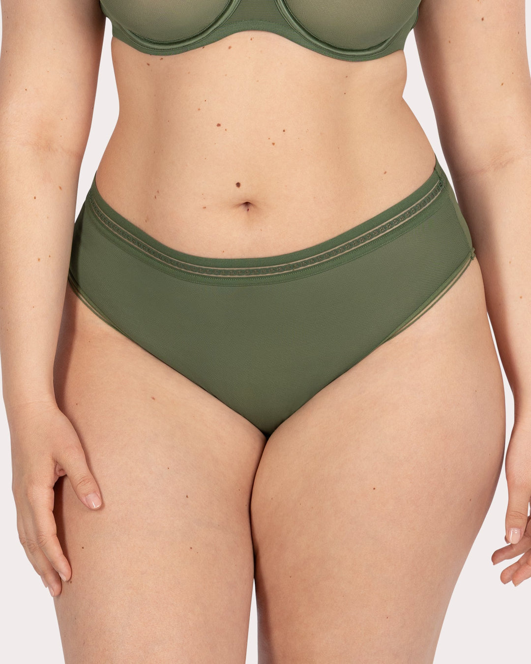 Sheer Mesh High Cut Brief Panty - Bronze Green