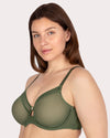 Curvy Couture Sheer Mesh Full Coverage Underwire Bra with Geometric Trim in Bronze Green