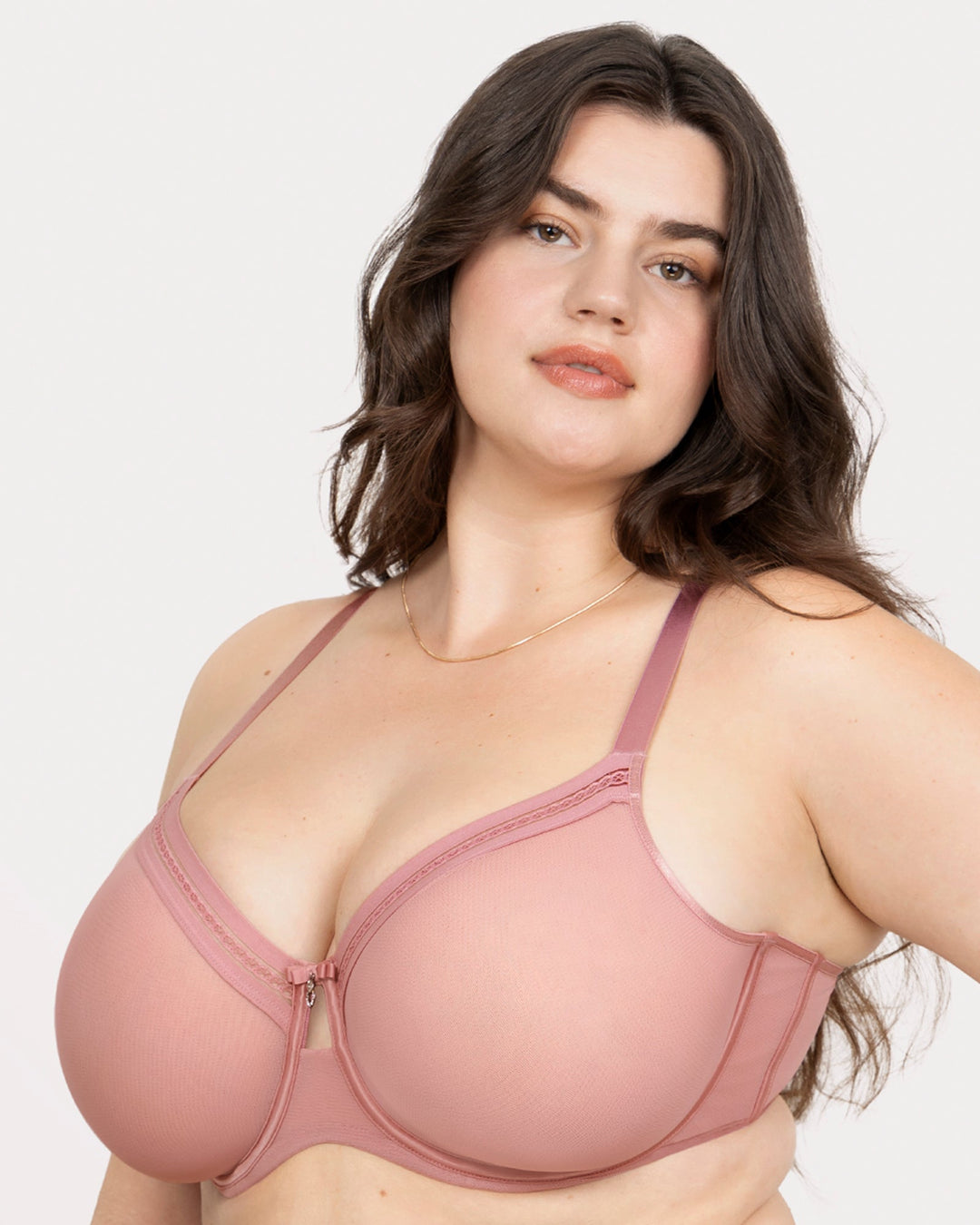 Curvy Couture Sheer Mesh Full Coverage Underwire Bra with Geometric Trim in Wisteria