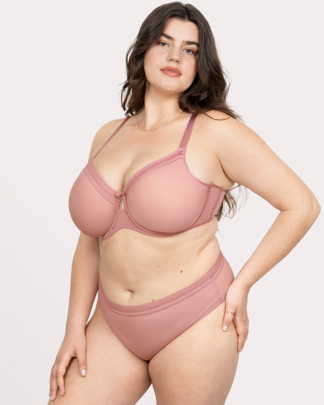 Curvy Couture Sheer Mesh Full Coverage Underwire Bra with Geometric Trim in Wisteria