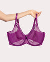 Curvy Couture Sheer Mesh Full Coverage Underwire Bra with Geometric Trim in Berry Bliss