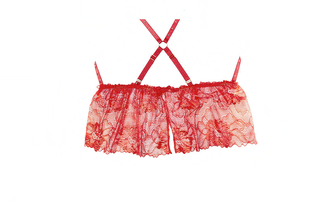 Madelyn Open-Cup Lace Babydoll and Panty in Red, back view