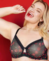 Curvy Couture Sheer Mesh Full Coverage Unlined Underwire Bra in Cherry Pop