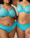 Curvy Couture Sheer Mesh Full Coverage Unlined Underwire Bra in Deep Dive Blue