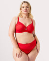 Curvy Couture Sheer Whisper Full Coverage Unlined Underwire Bra in Diva Red