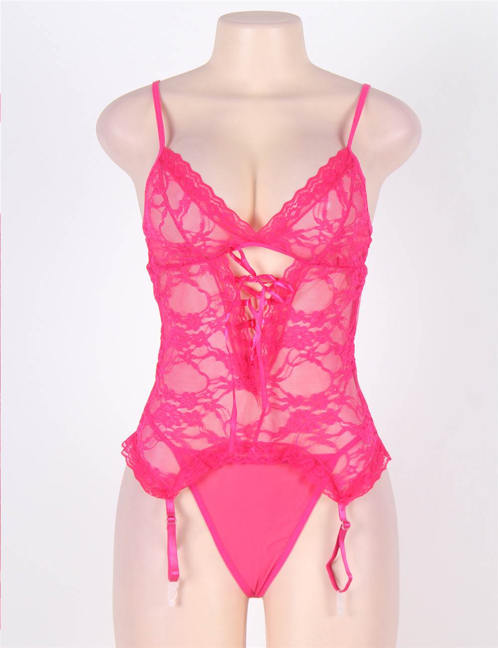 Plus Size Lace Mesh Garter Lingerie Set