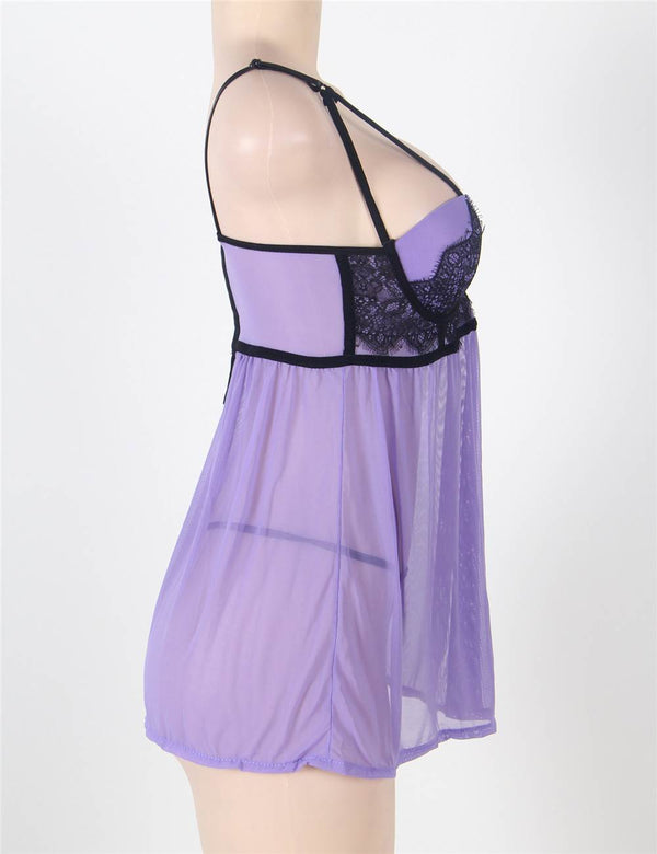Plus Size Underwire Babydoll Lingerie Set in teal - Love It Curvy