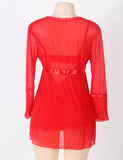 Plus Size Red Mesh Bell Sleeve Robe And Babydoll Set