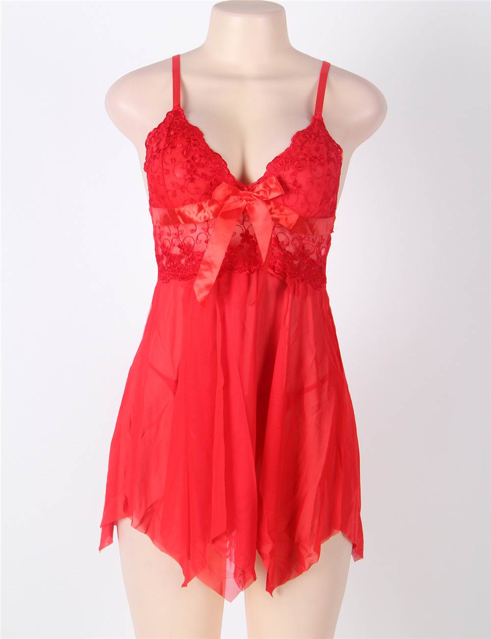 Red Flirty Lace And Microfiber Plus Size Babydoll - Love It Curvy