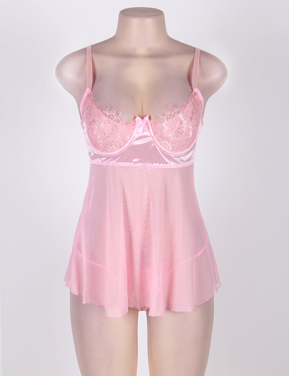 Plus Size Pink Lace Lingerie Dress - Love It Curvy
