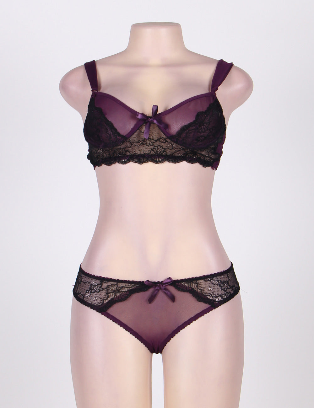 Love It Curvy: Plus Size Naughty Purple Cute Boudoir Bra Set With Underwire in purple - Love It Curvy