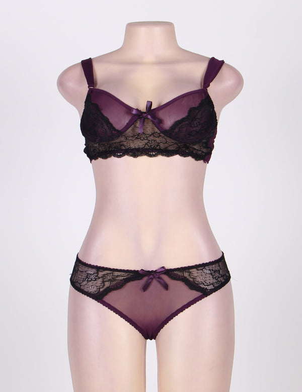 Love It Curvy: Plus Size Naughty Purple Cute Boudoir Bra Set With Underwire in purple - Love It Curvy