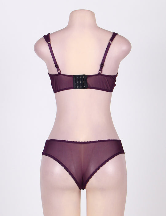 Plus Size Naughty Purple Cute Boudoir Bra Set With Underwire in purple - Love It Curvy