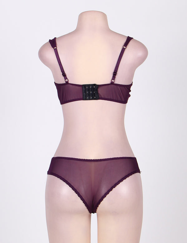 Plus Size Naughty Purple Cute Boudoir Bra Set With Underwire in purple - Love It Curvy