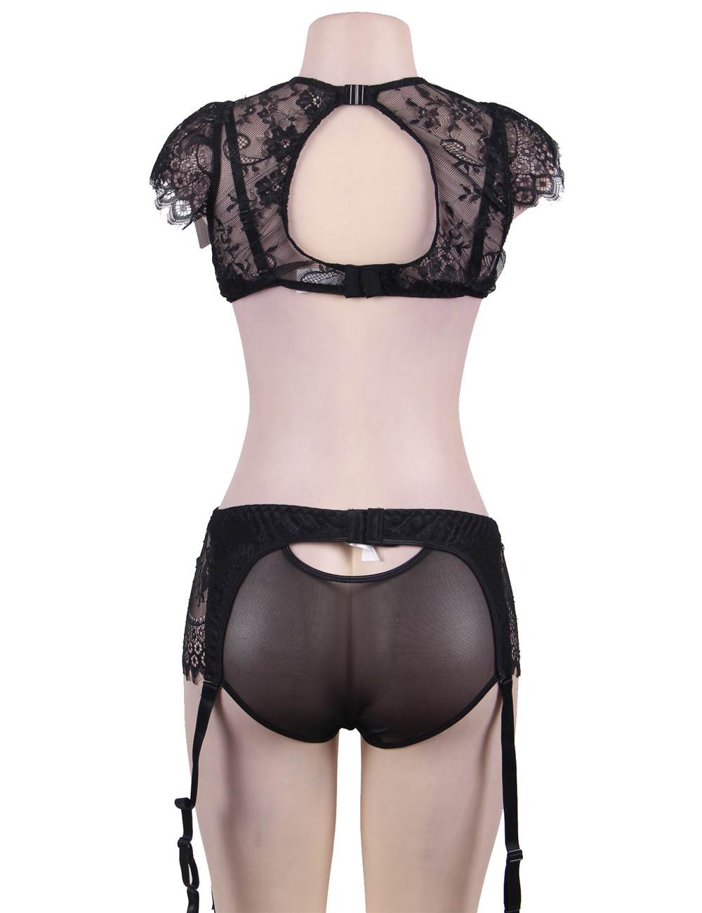 Plus Size Black Lace Halter Bra Set With Underwire - Love It Curvy