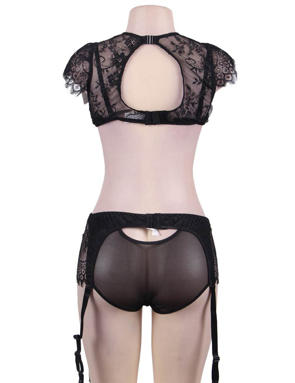 Plus Size Black Lace Halter Bra Set With Underwire - Love It Curvy