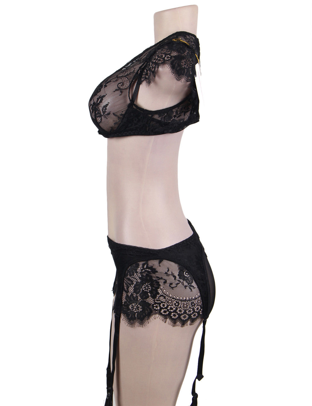 Plus Size Black Lace Halter Bra Set With Underwire - Love It Curvy