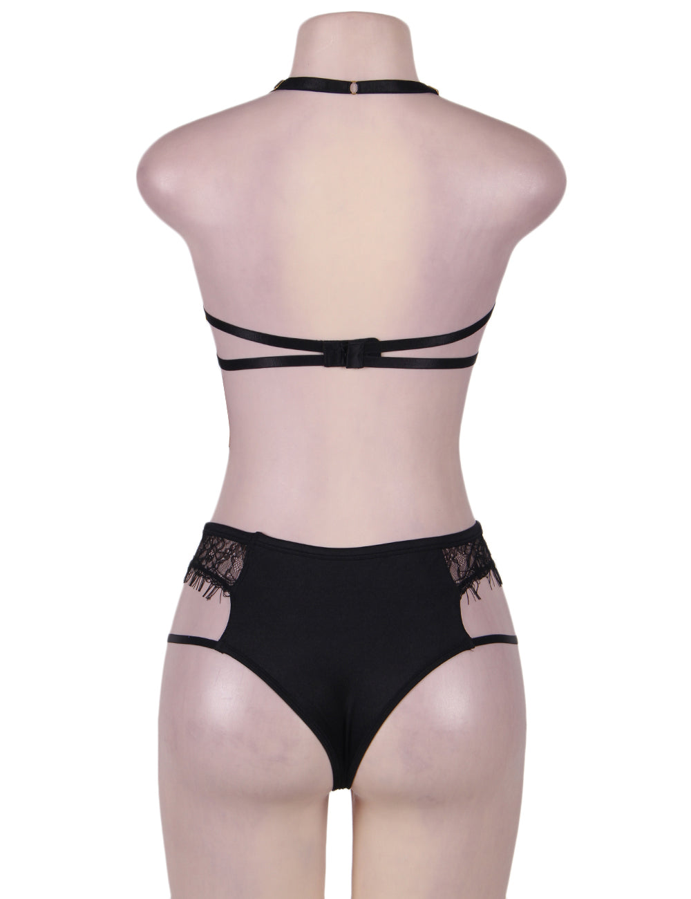 Plus Size Black Halter Sexy Bra Set With Eyelash - Love It Curvy