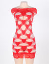 Plus Size Off Shoulder Fence-Net Red Bodystocking in red - Love It Curvy