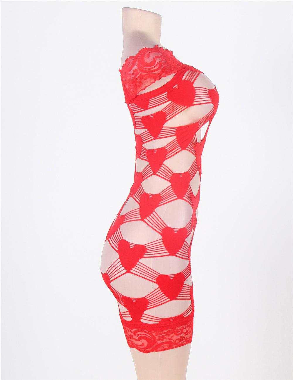 Plus Size Off Shoulder Fence-Net Red Bodystocking - Love It Curvy