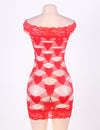 Plus Size Off Shoulder Fence-Net Red Bodystocking - Love It Curvy