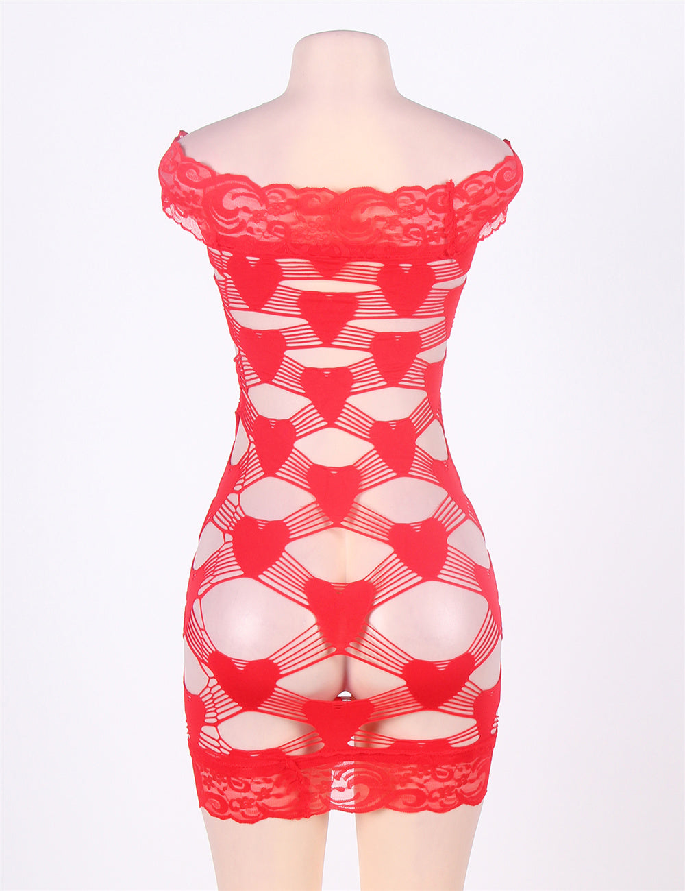 Plus Size Off Shoulder Fence-Net Red Bodystocking - Love It Curvy