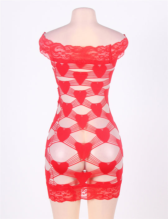 Plus Size Off Shoulder Fence-Net Red Bodystocking - Love It Curvy