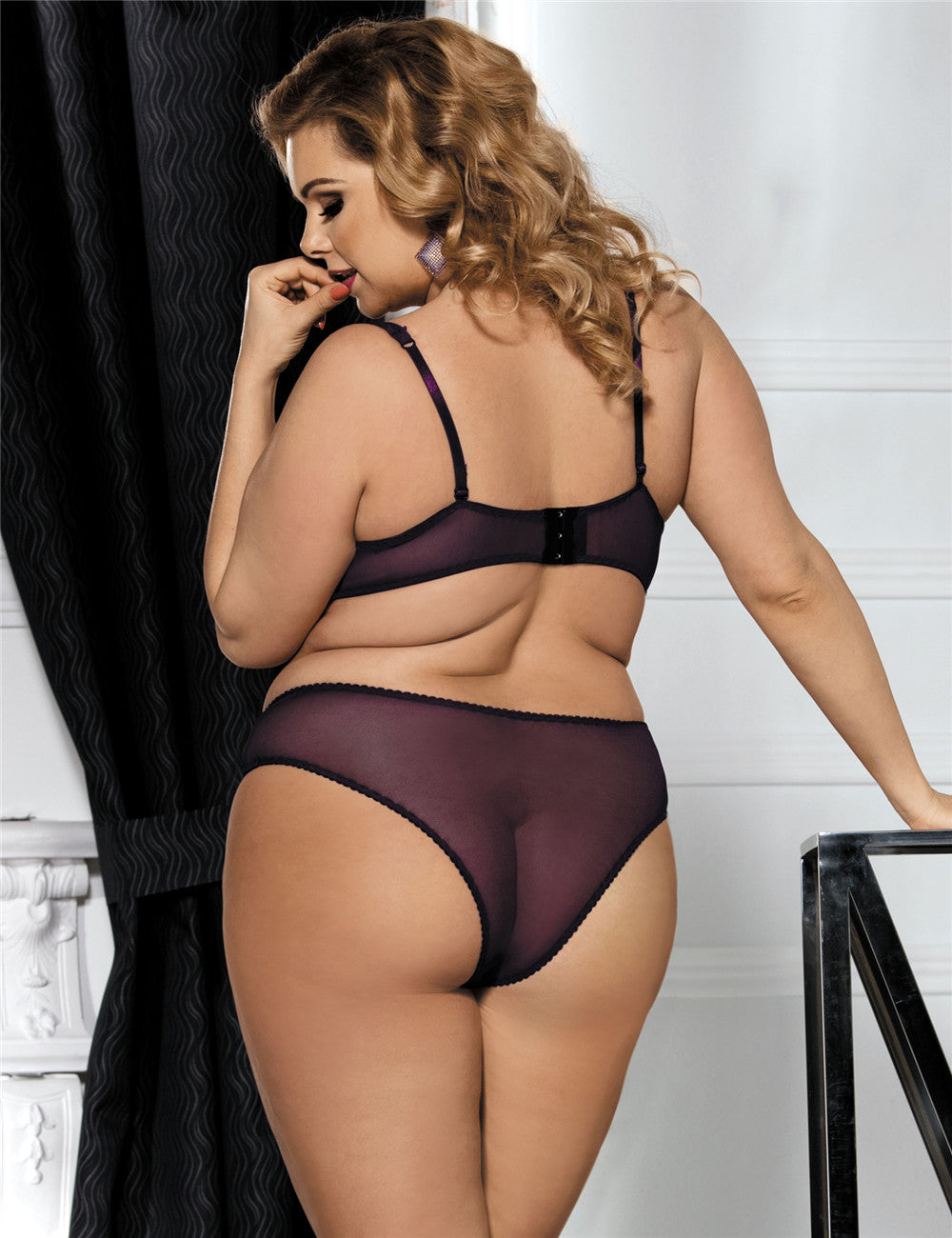 Love It Curvy: Plus Size Naughty Purple Cute Boudoir Bra Set With Steel Ring - Love it Curvy