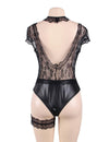 Plus Size Black Floral Eyelashes Lace Teddy - Love It Curvy